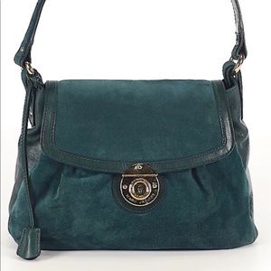 MARC JACOBS TEAL SUEDE/LEATHER SHOULDER BAG